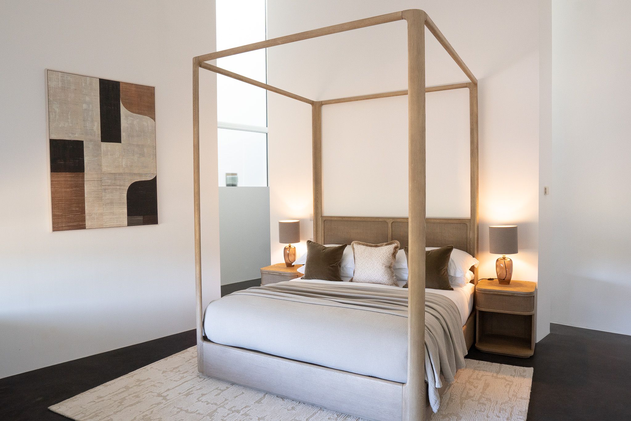 Image may contain: Lamp, Furniture, Bed, Bedroom, Indoors, Room, Home Decor, Rug, and Canopy Bed