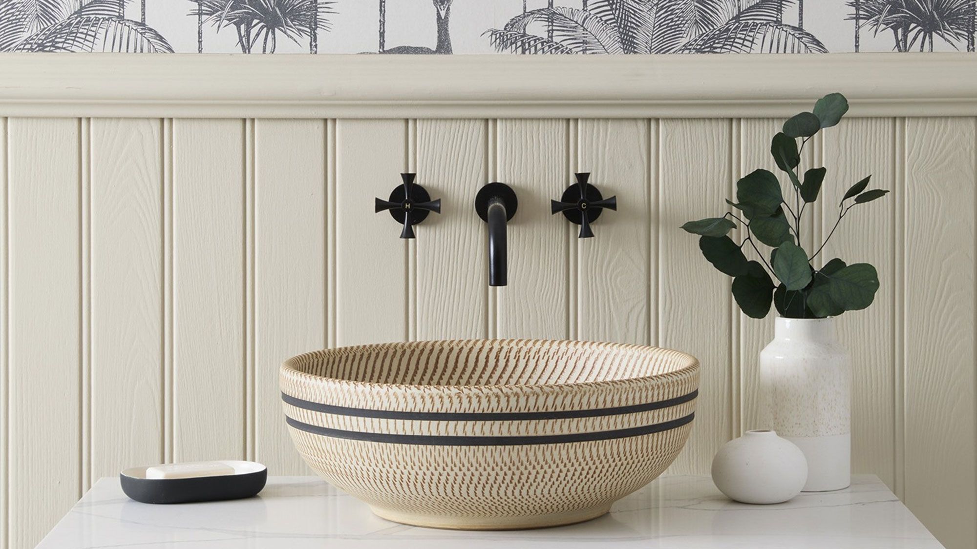 Image may contain: Basin, Plant, Sink, Sink Faucet, Indoors, and Interior Design