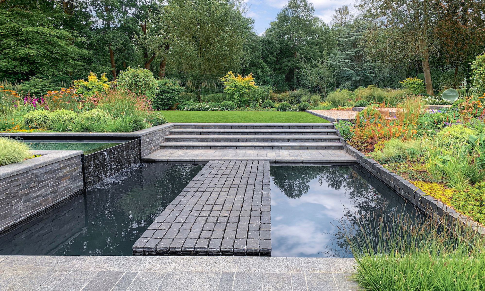 Image may contain: Backyard, Nature, Outdoors, Yard, Pool, Water, Swimming Pool, Garden, and Pond