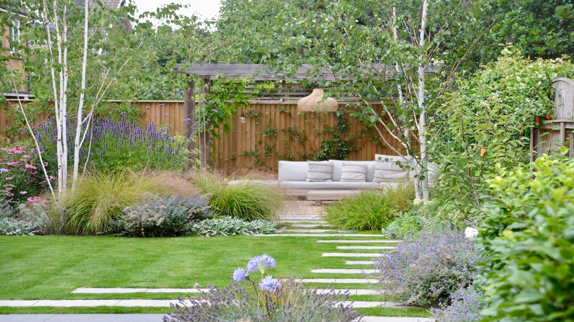 Image may contain: Backyard, Nature, Outdoors, Yard, Garden, Grass, Plant, Indoors, Interior Design, and Lawn