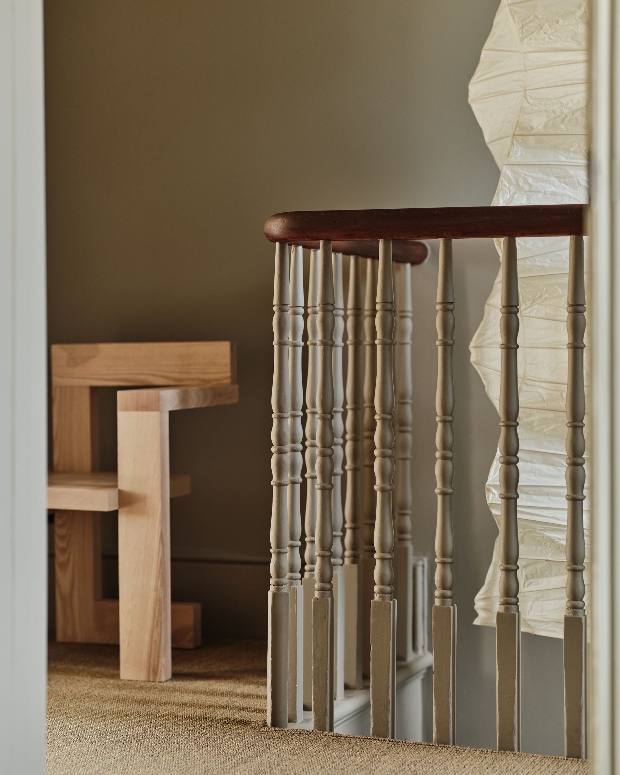 Image may contain: Architecture, Building, House, Housing, Staircase, Handrail, Indoors, Interior Design, Railing, and Crib