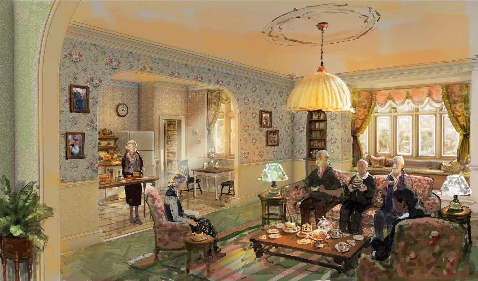 Image may contain Architecture Building Dining Room Dining Table Furniture Indoors Room Table Home Decor and Lamp