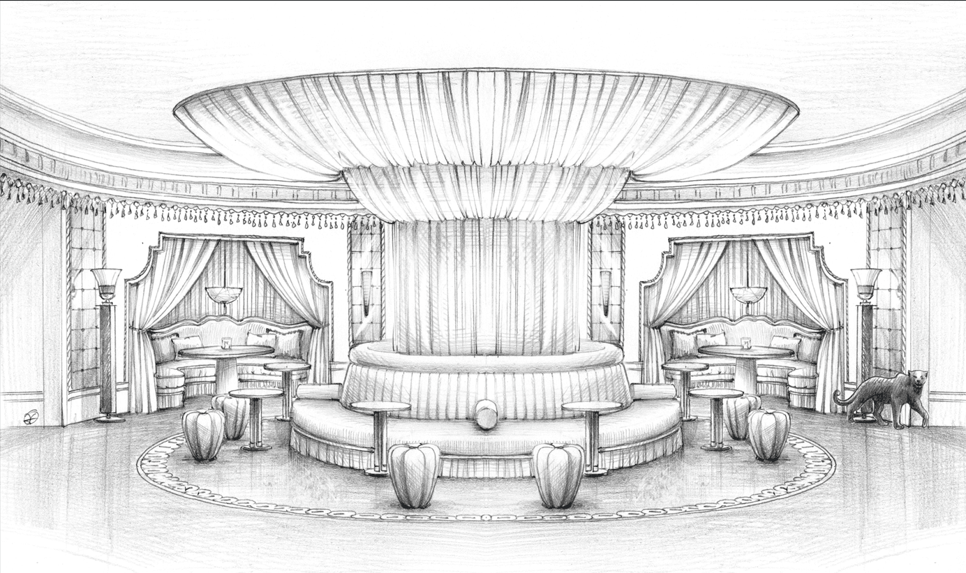A sketch of Adẹ̀kọ́ amp Co's design of the 2025 VIP Lounge