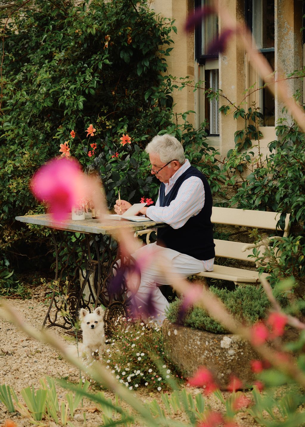 Matthew sketching in the front courtyard.