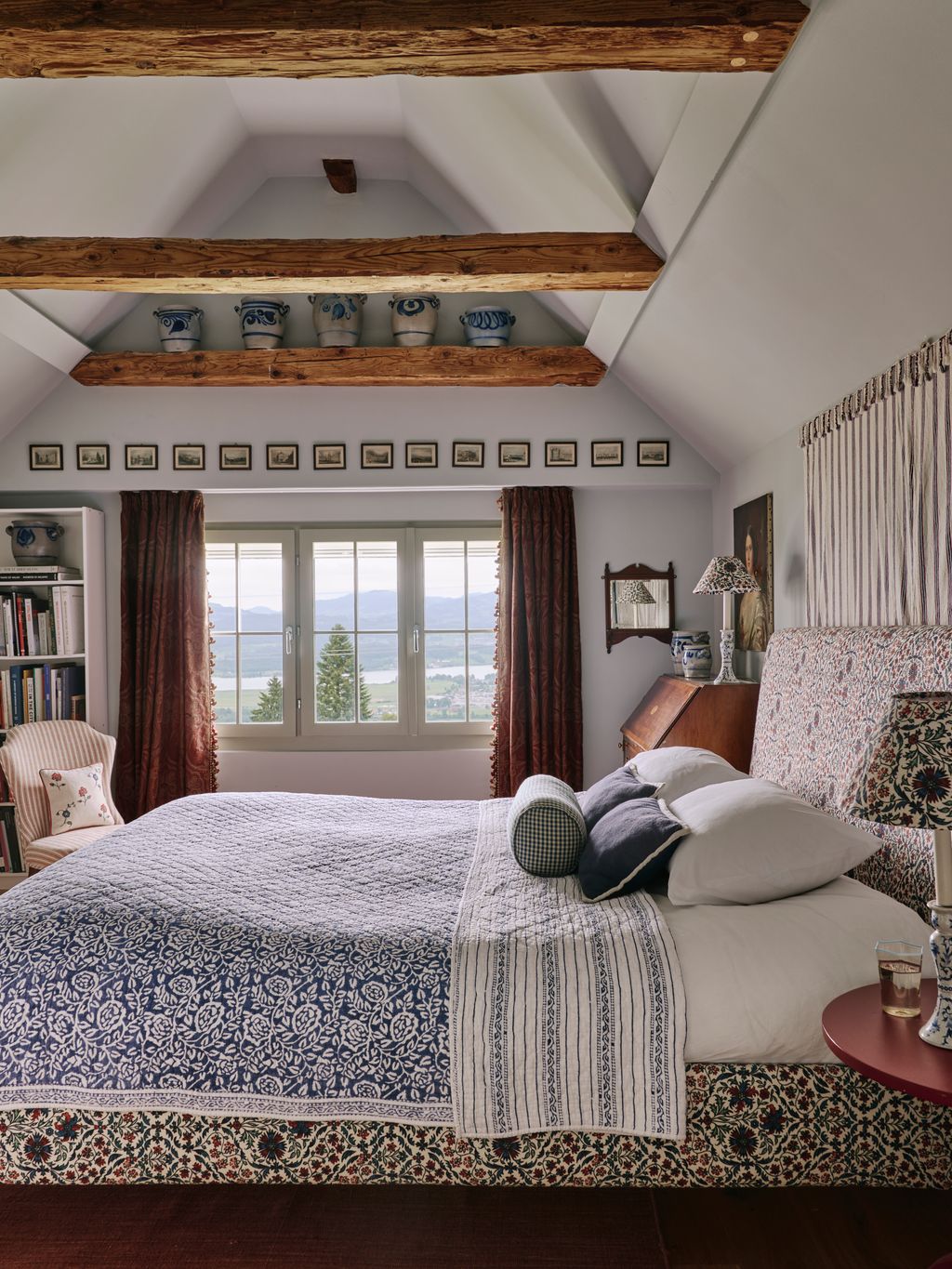 A red and blue Liberty fabric originally bought for a dinner the night before Deniz and Kokos wedding was used to cover...