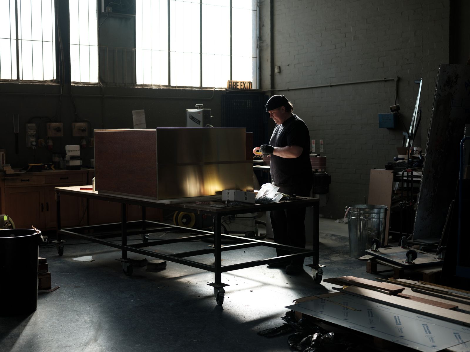 The workshop at Newcastle based luxury metal furniture and lighting company Novocastrian is attached to the design studio