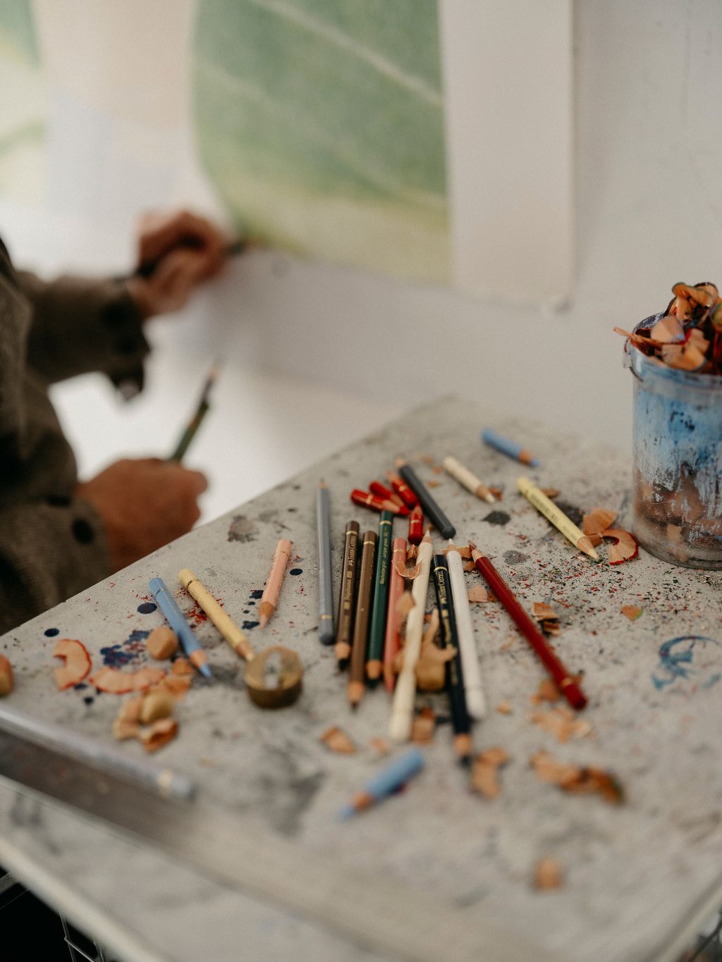 The coloured pencils that Tarka uses to create her intricate drawings.