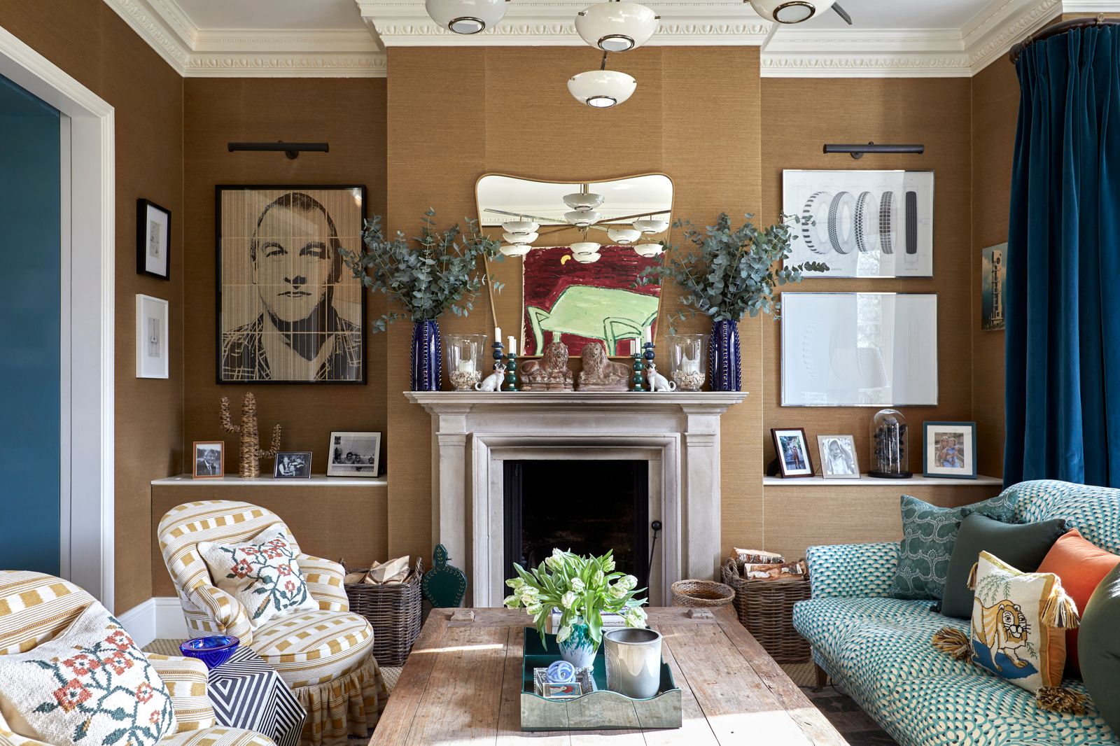 Designer Charlotte Smiley has teamed a sofa in one of her favourite fabrics  ‘Les Ecailles by Le Manach from Pierre Frey...