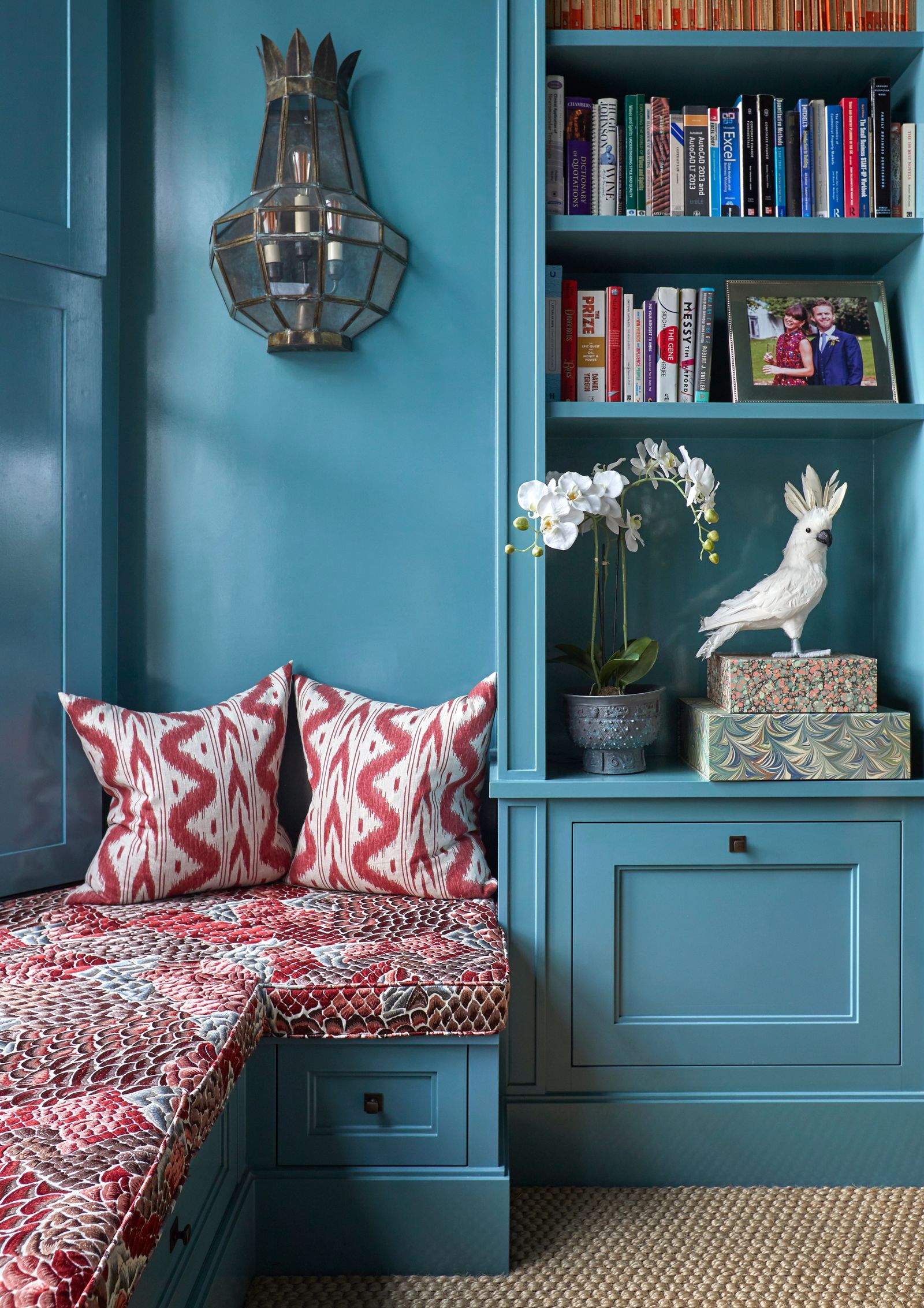The bay window in the study provides the ideal spot for a window seat covered in Braquenis ‘Le Rocher fabric with...