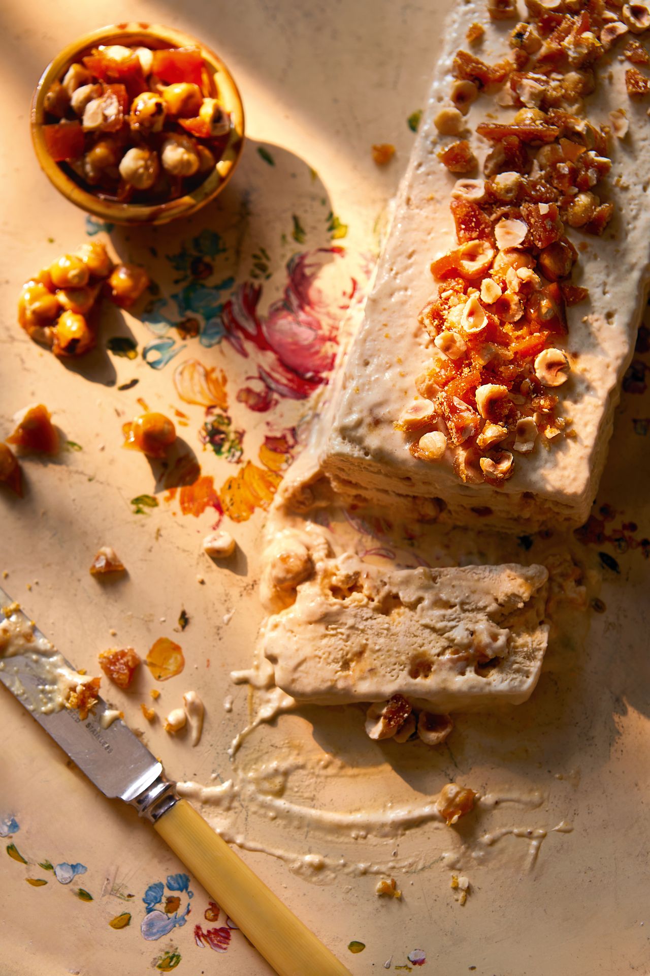 Apple  cinnamon semifreddo with caramelised hazelnuts