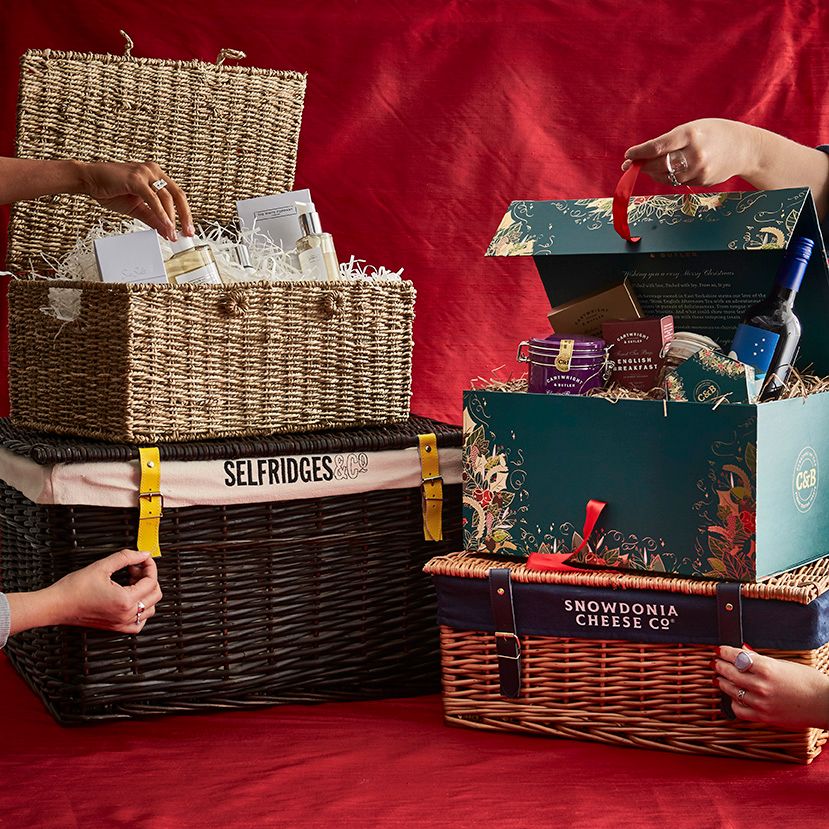 Our four best Christmas hampers for 2025 photographed in the House amp Garden studio.