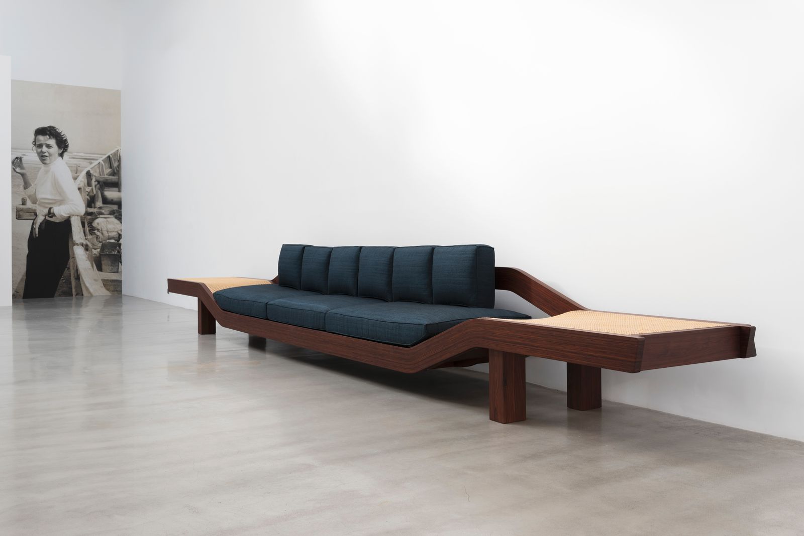 In 1967 Perriand designed this sculptural sofa for the Japanese Ambassadors residence in Paris which appears to float...