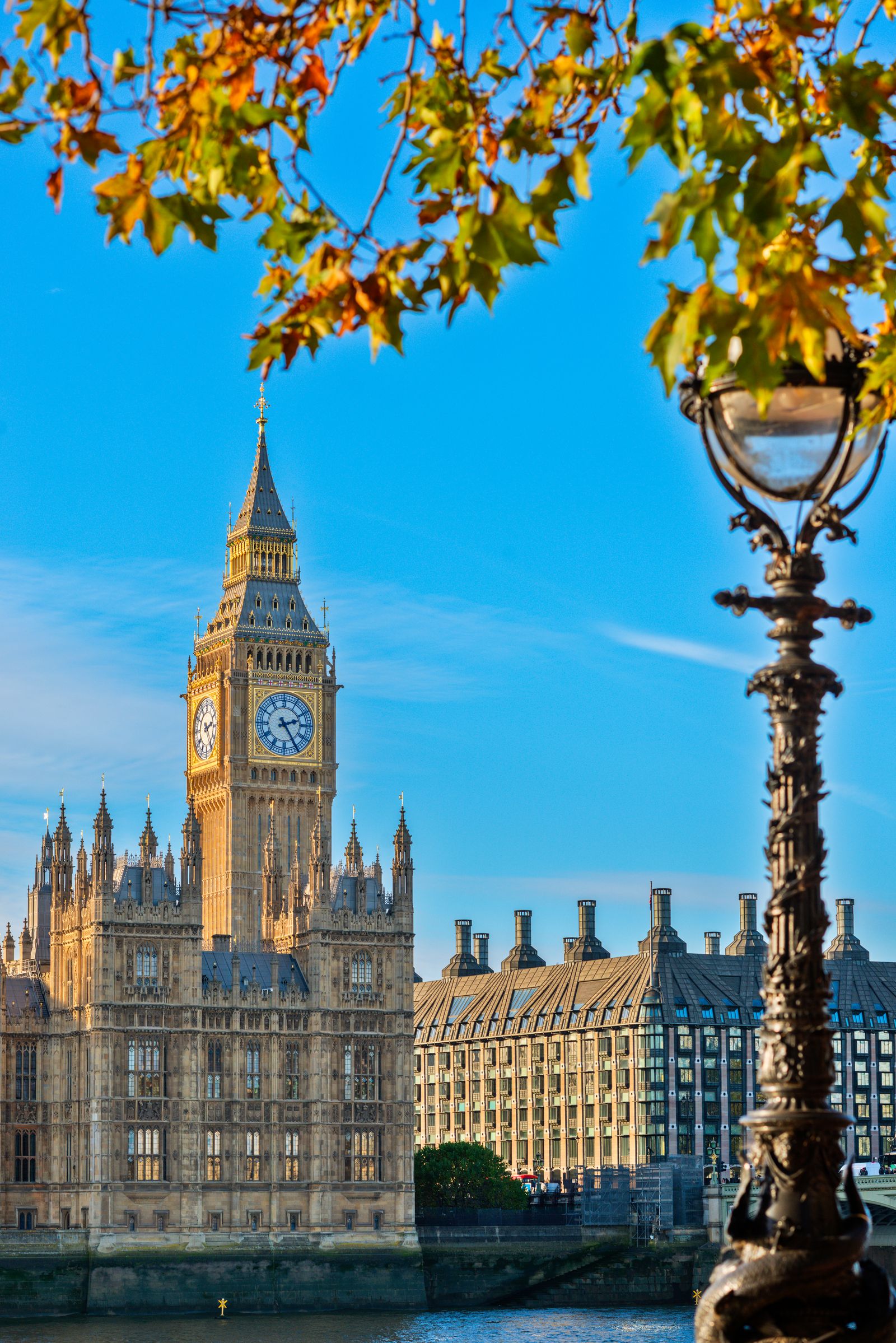 Big Ben and the Palace of Westminster seen from the South Bank