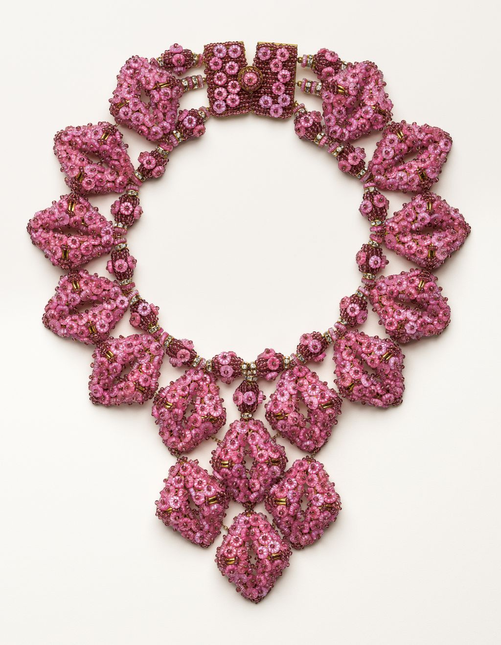 Made around 19701980 by William de Lillo this festoon necklace is handcrafted from French glass beads and rhinestones....