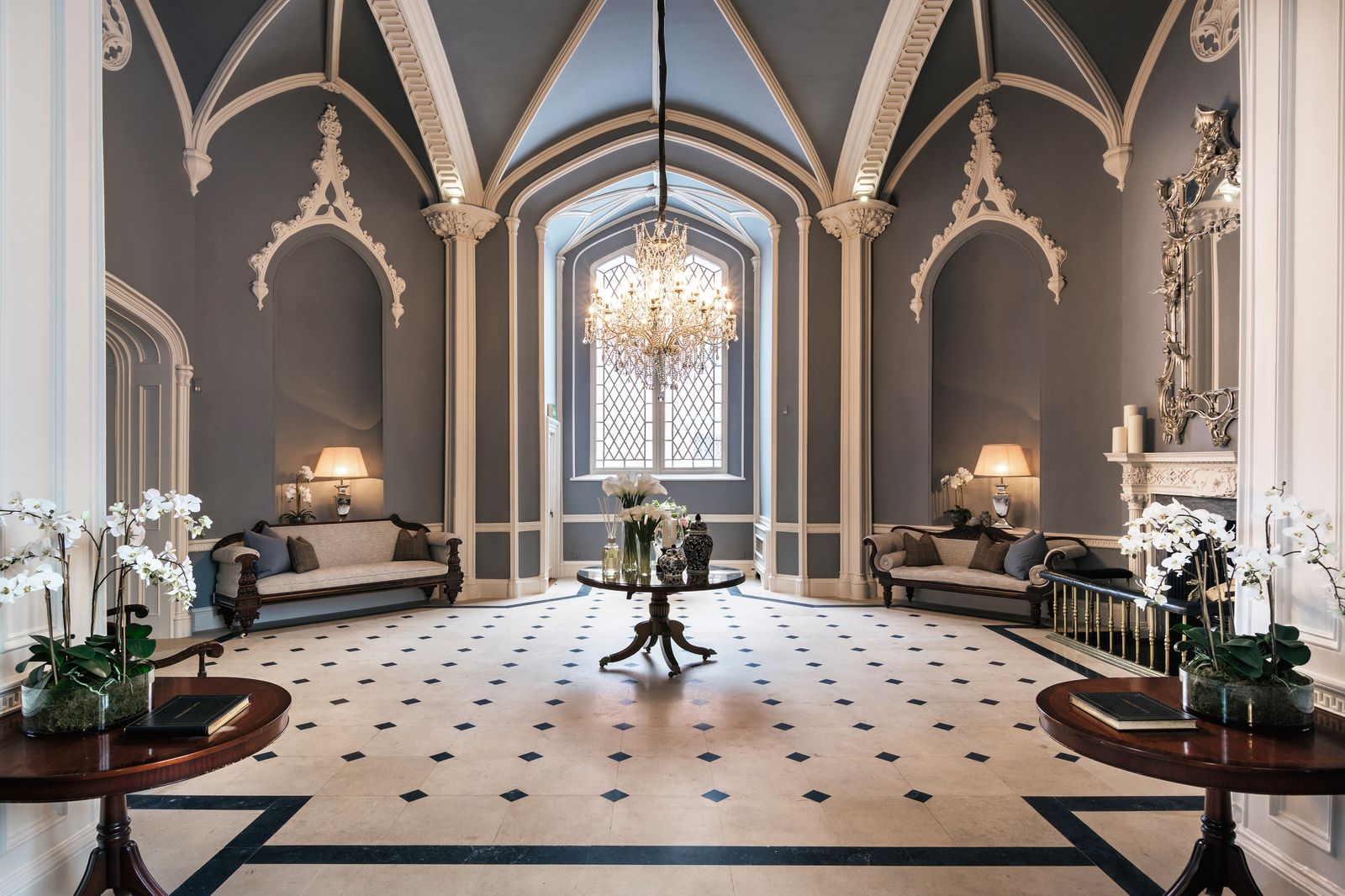 The Gothic hall at Luttrellstown Castle is light airy and delightfully playful.