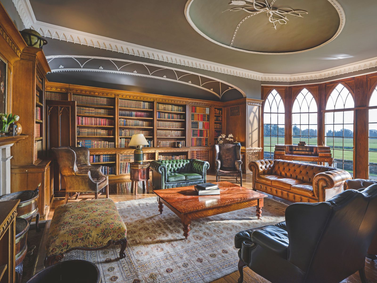 Comfort and splendour in the library at Luttrellstown Castle.