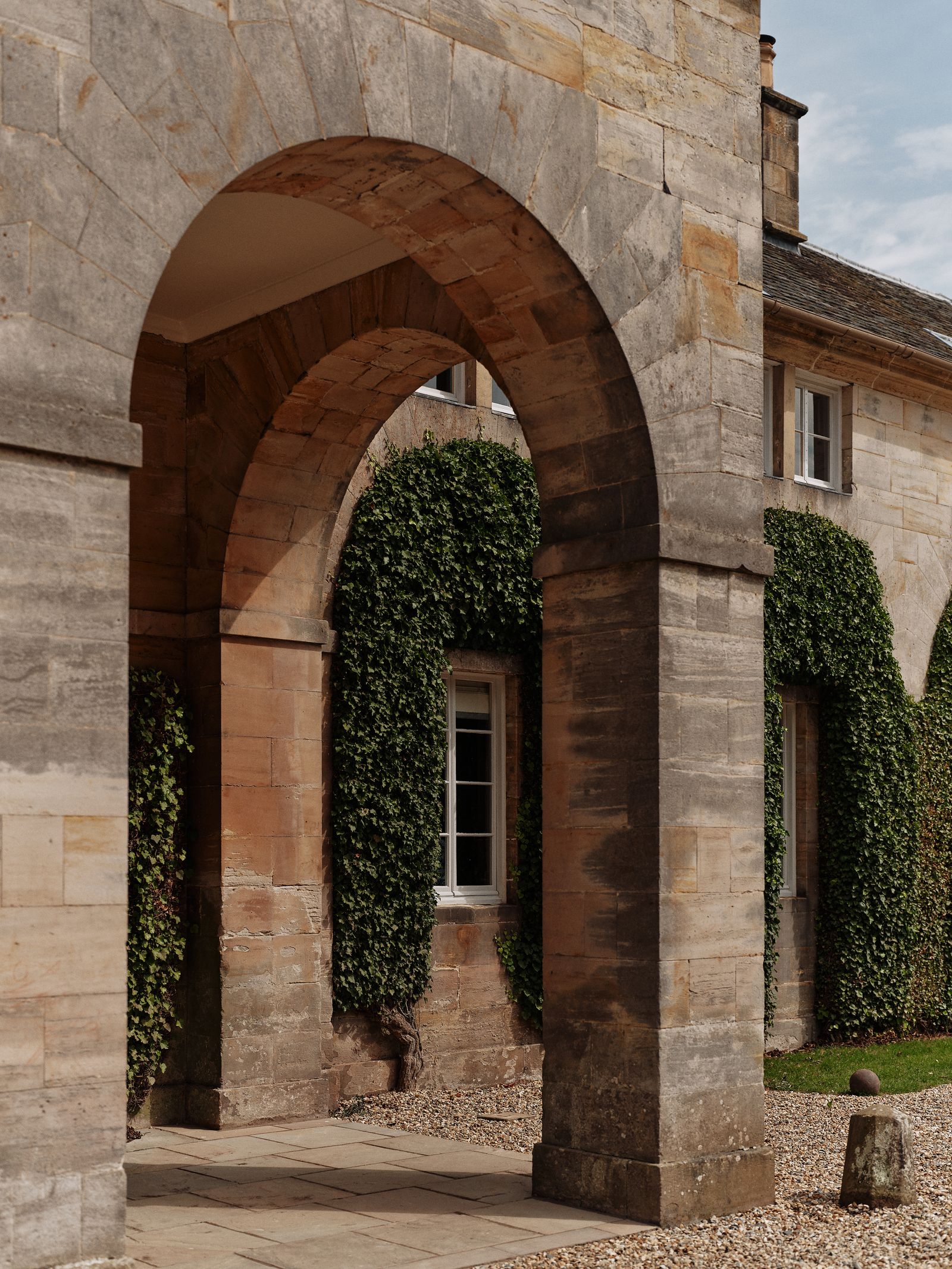 Elegant Palladian arches at the front of Penicuik House.
