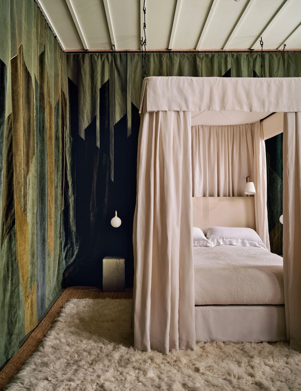 In a showroom walls lined in what Lucy calls ‘Brutalist verdure tapestries created from scraps  her take on 18thcentury...