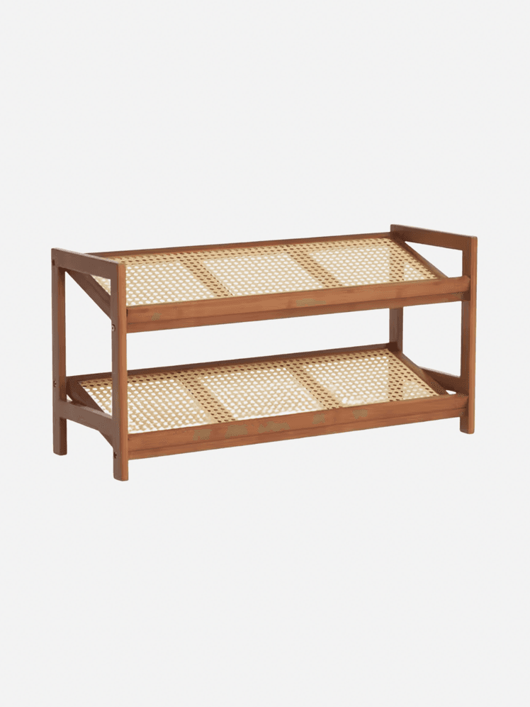 Image may contain: Coffee Table, Furniture, Table, Shelf, Crib, Infant Bed, and Stand