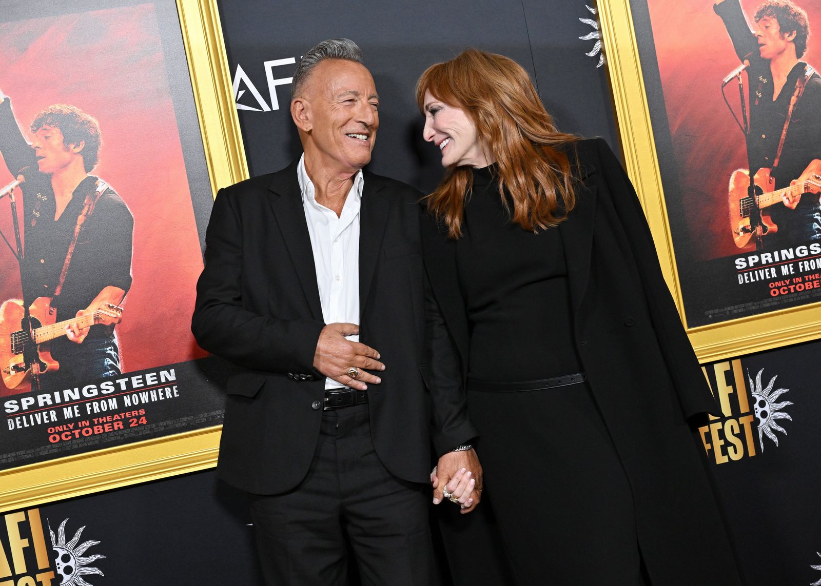 Image may contain Bruce Springsteen Nancy Snyderman Adult Person Fashion Face Happy Head Blazer Clothing and Coat