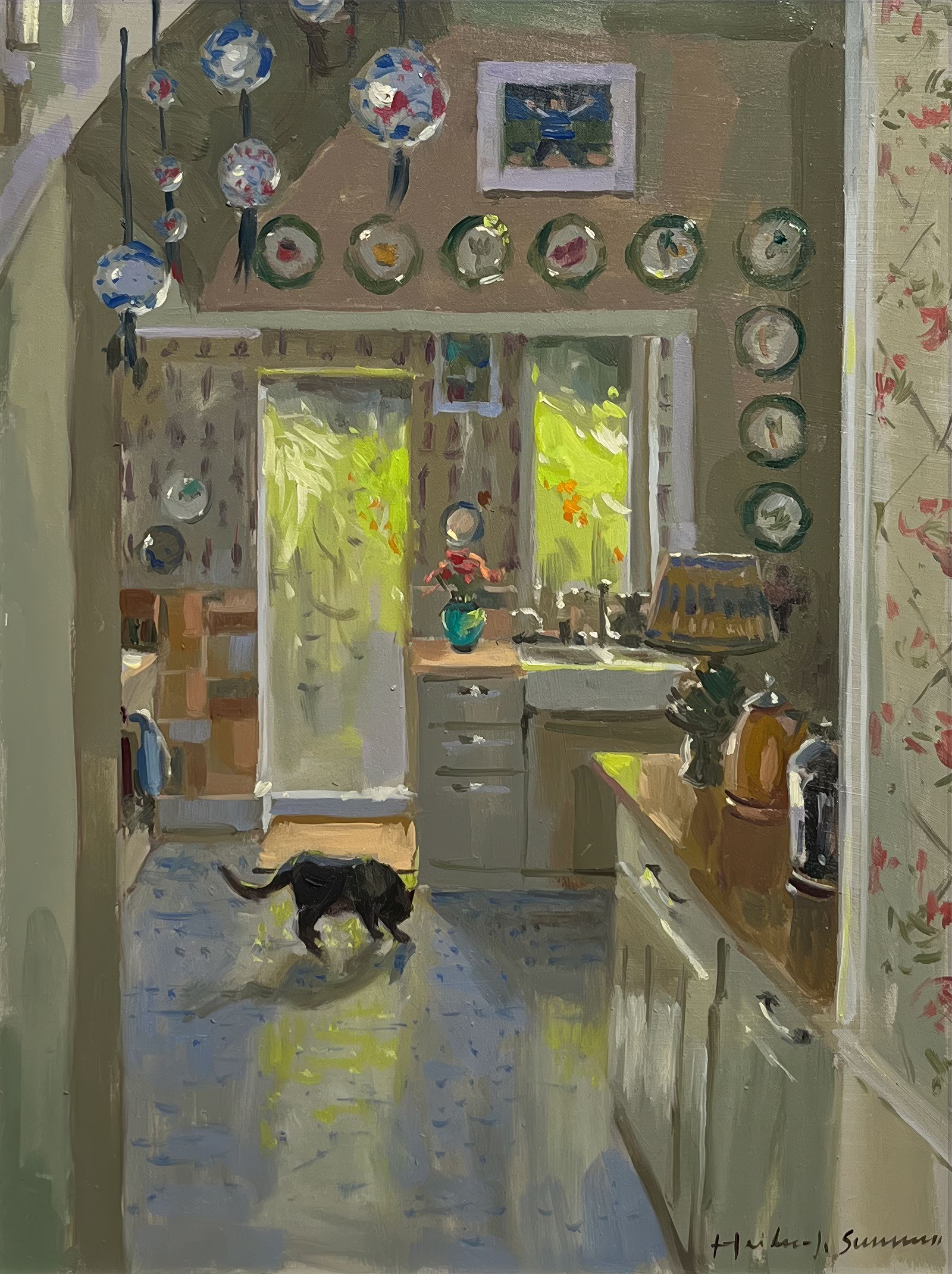 Image may contain Art Painting Indoors Animal Canine Dog Mammal Pet Plate and Person