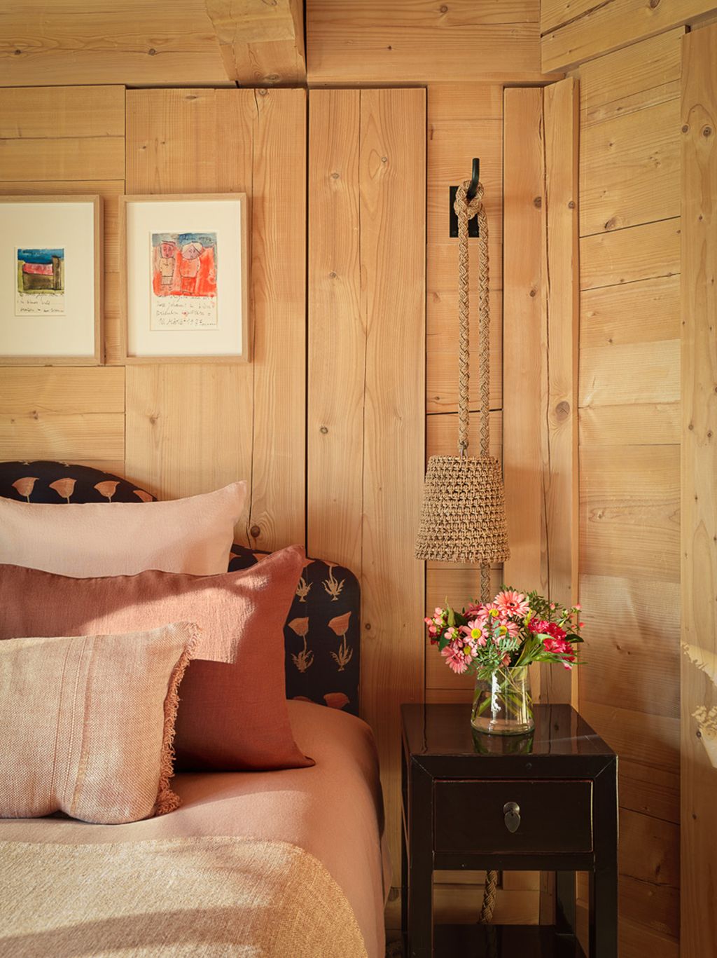 Image may contain Indoors Interior Design Wood Panels Cushion Home Decor Wood Art Painting Flower and Plant