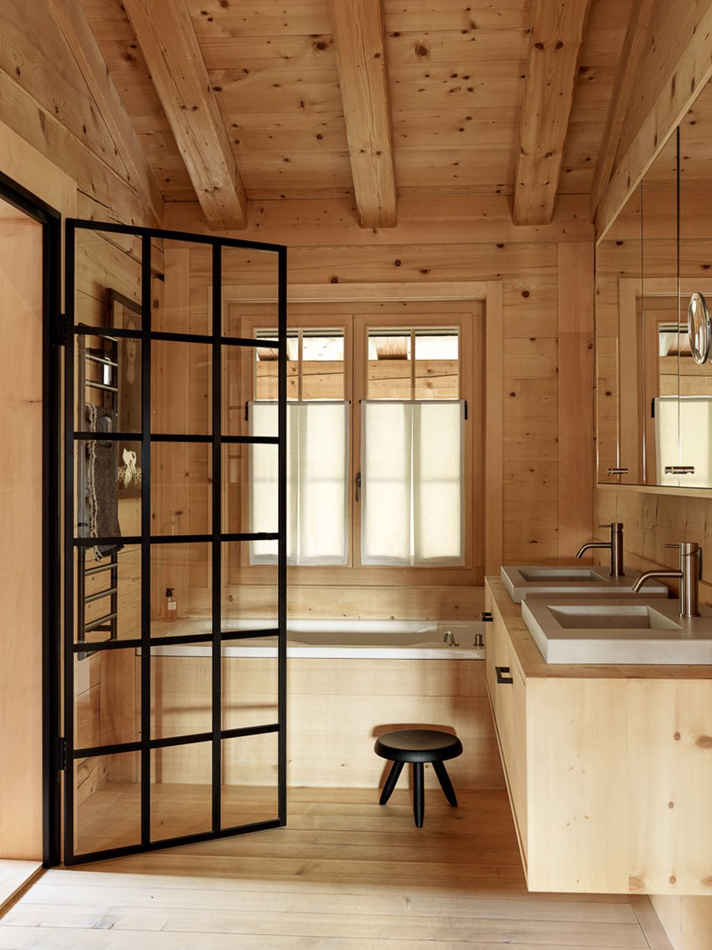 Image may contain Indoors Interior Design Wood Door Sink Sink Faucet Architecture Building Housing and Furniture