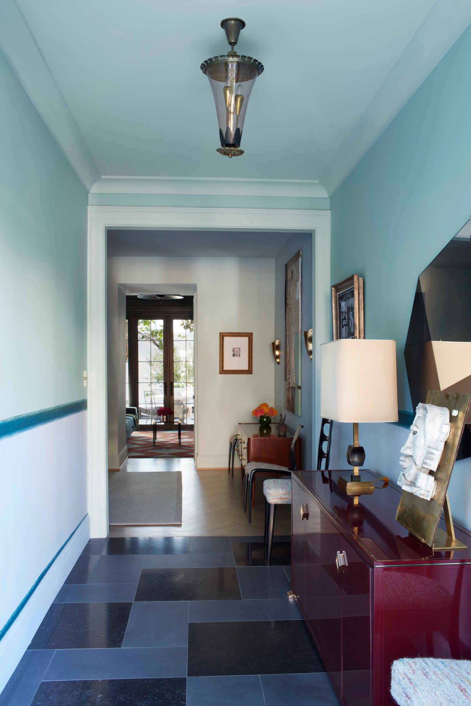 blue hallway decor